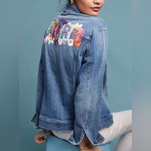 Anthropologie Pilcro and the Letterpress Amore Embroidered Denim Jacket Sz S EUC